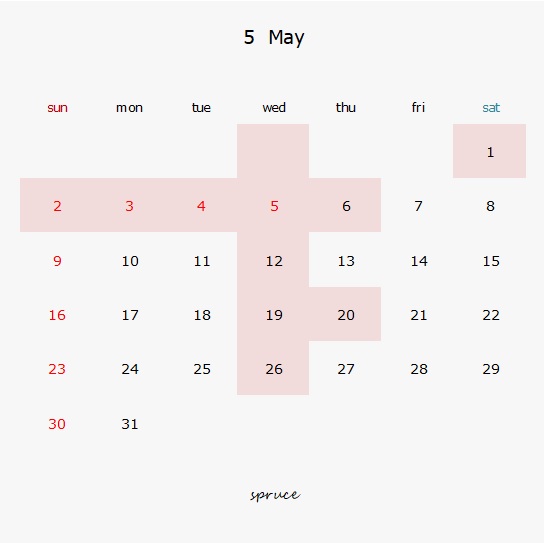 5月の定休日です
