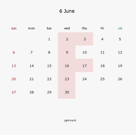 6月の定休日です